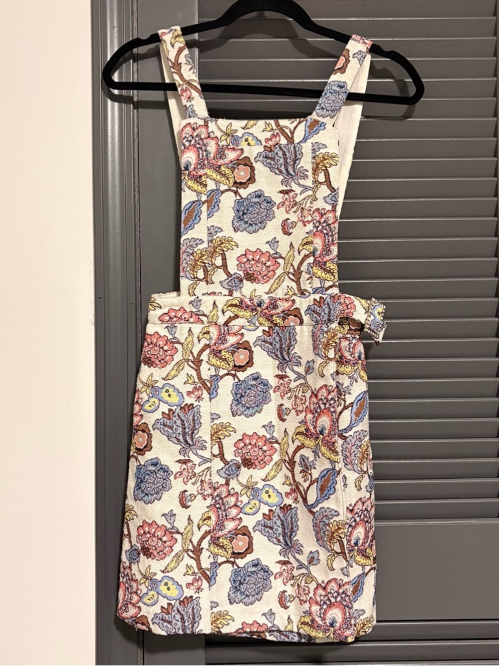 Topshop Cream Tweed Mini Pinafore Dress with Colorful Bloom Print